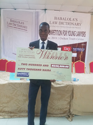 Temidayo Adewoye wins N250, 000 at the maiden edition of Babalola’s Law dictionary Quiz Competition