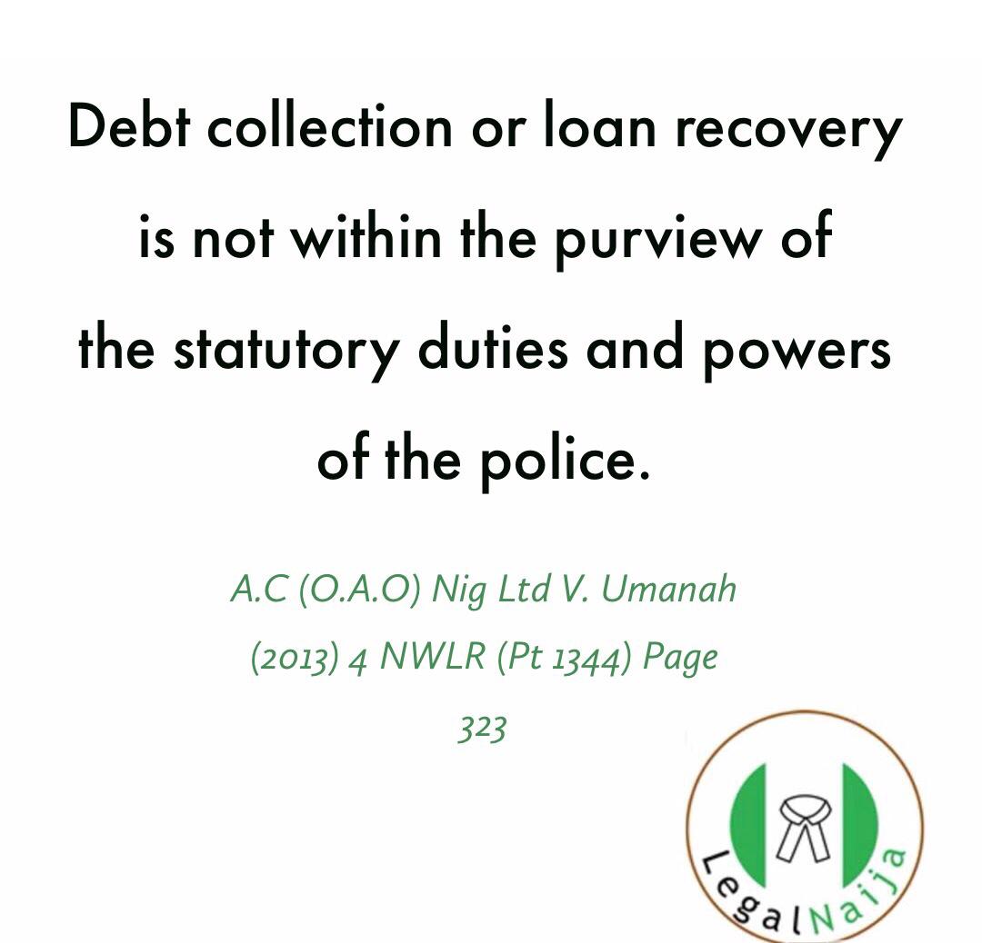 Duty Of Police Is Not To Recover Debts